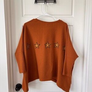 Traffic People Sweater Womens Size S Rust Orange Oversized Boxy Star Back